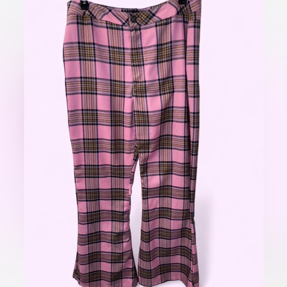 Almost Famous Pink and Black Plaid Trousers
